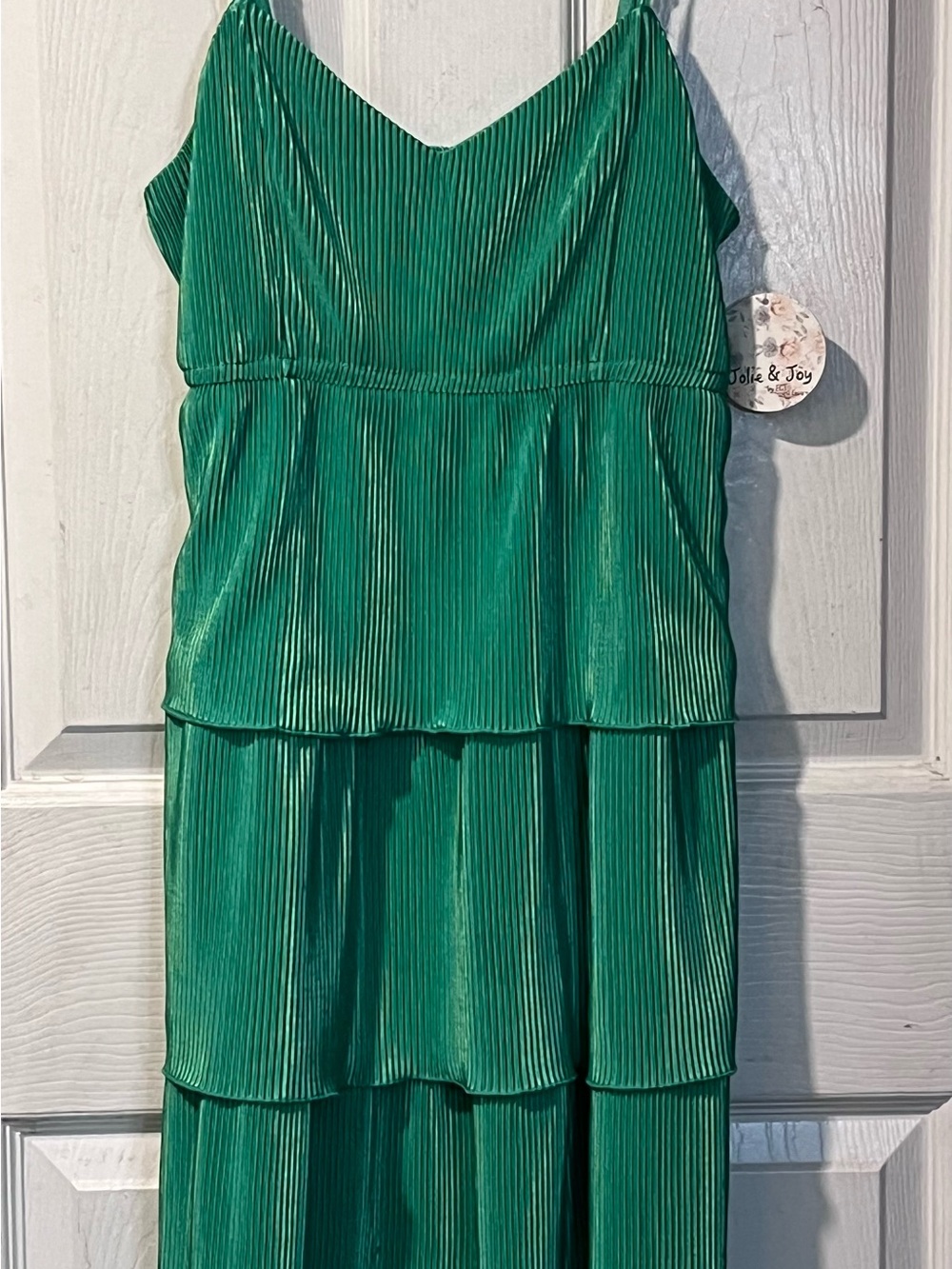 New Jolie & Joy Green Pleated Tiered Spaghetti Strap Dress